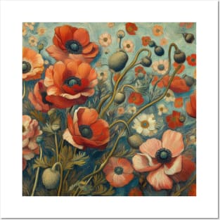 anemone and poppy flower pattern 9 Posters and Art